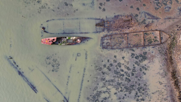 Aerial view of the sunken shipyard